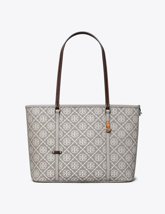 T MONOGRAM UTILITY SMALL ZIP TOTE GRAY