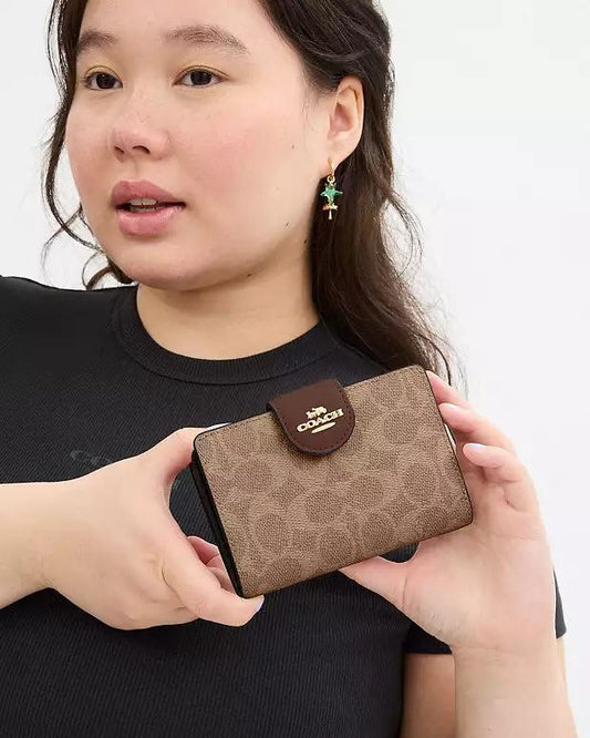 Coach Medium Corner Zip Wallet In Signature Canvas Gold