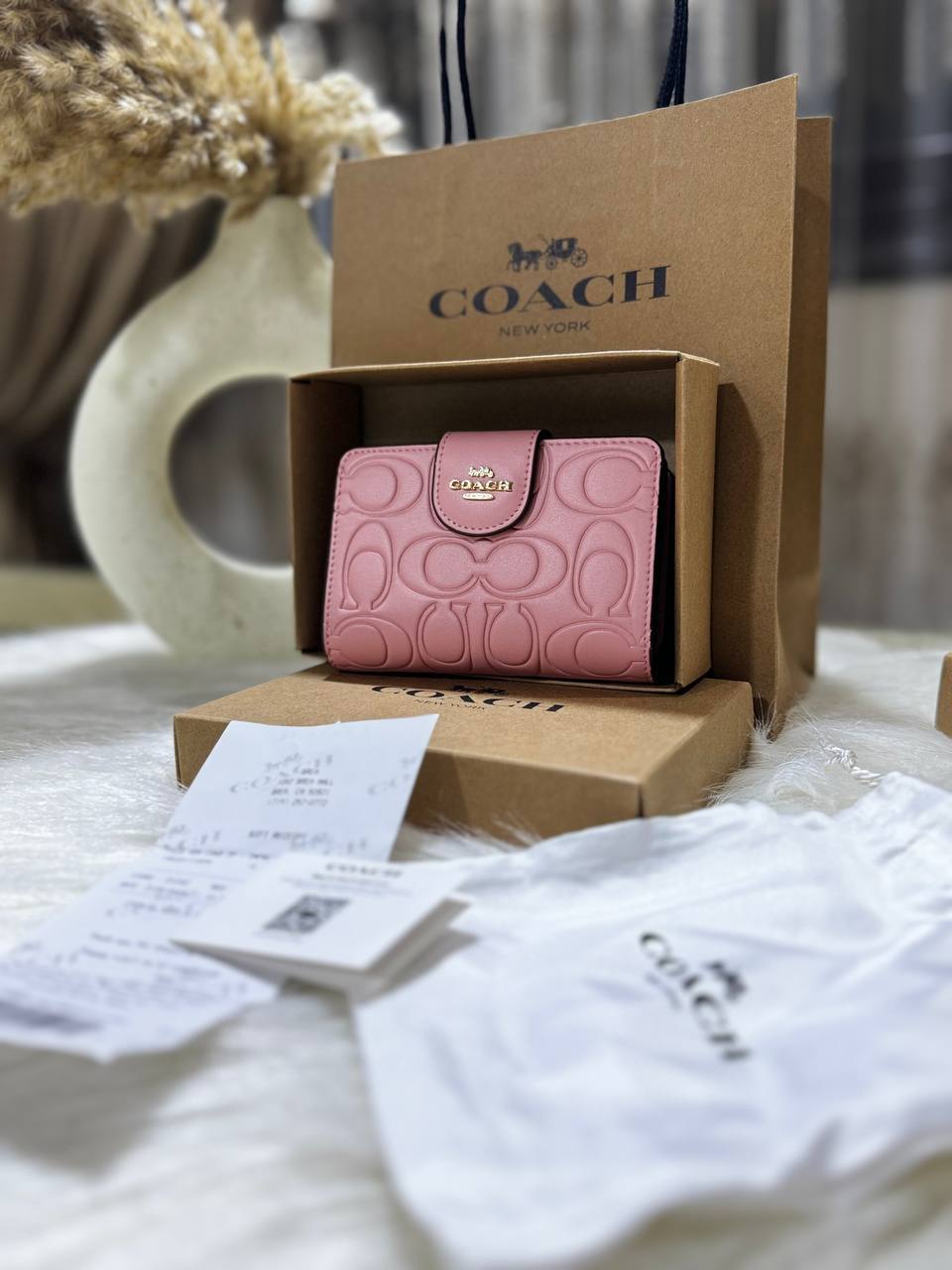 Coach Medium Corner Zip Wallet In Signature Canvas Gold