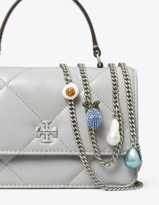 KIRA DIAMOND QUILT CHARM MINI TOP HANDLE CHAIN WALLET GRAY