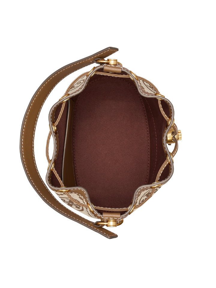 Tory Burch T Monogram Jacquard Bucket Beige Bag