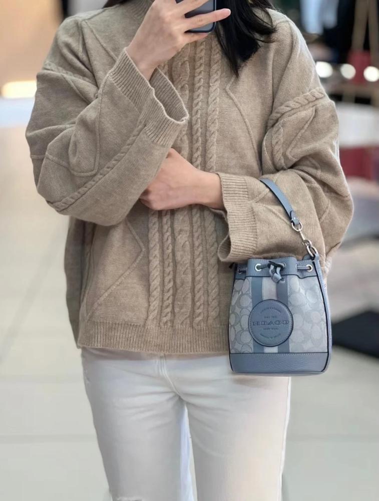 Coach Dempsey Small Bucket Bag in Signature Jacquard Marble Blue