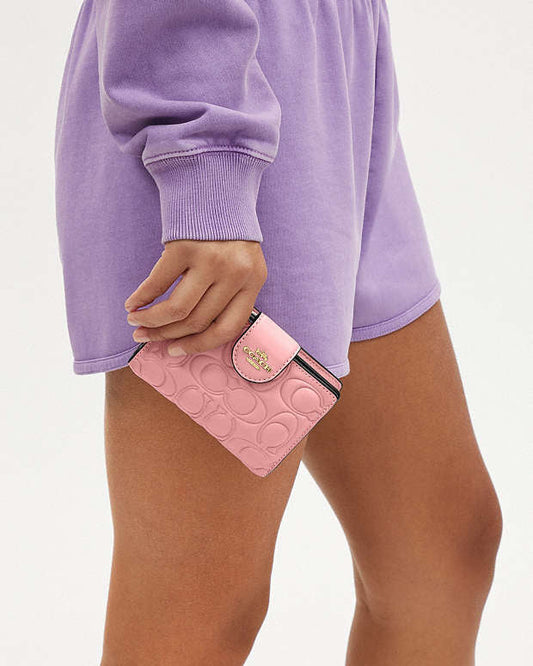 Coach Medium Corner Zip Wallet With Signature Leather pink