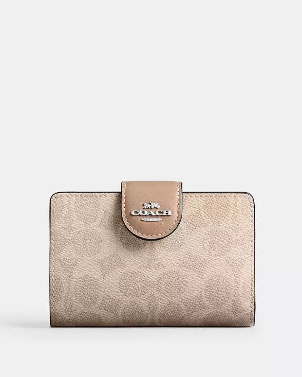 Coach Medium Corner Zip Wallet In Signature Canvas Gold