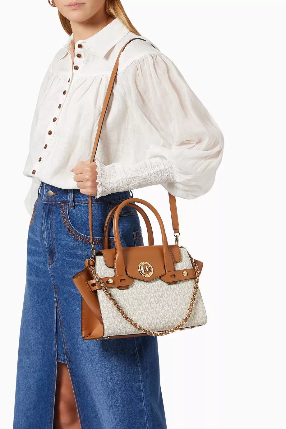 Michael Kors Carmen Large Flap Satchel Brown/Acorn