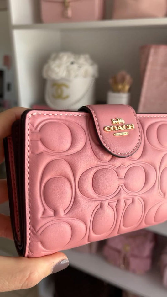 Coach Medium Corner Zip Wallet In Signature Canvas Gold