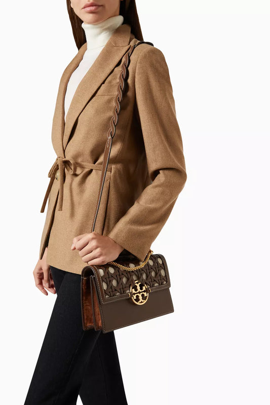 TORY BURCH Miller Basket Weave Moose Shoulder Bag