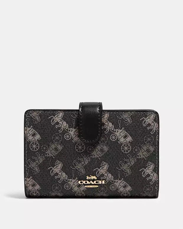 Medium Corner Zip Wallet With Horse And Carriage Print