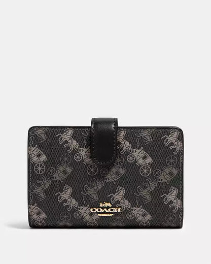 Medium Corner Zip Wallet With Horse And Carriage Print
