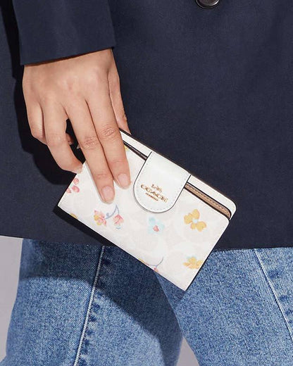 Medium Corner Zip Wallet In Signature Canvas With Mystical Floral Print