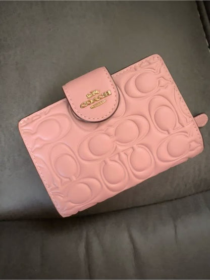 Coach Medium Corner Zip Wallet In Signature Canvas Gold