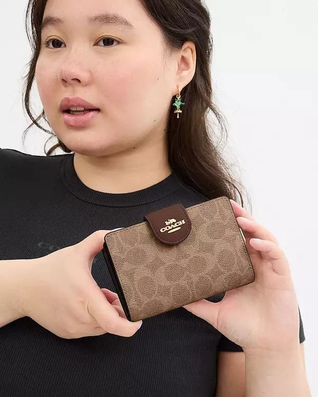 Coach Medium Corner Zip Wallet In Signature Canvas Gold