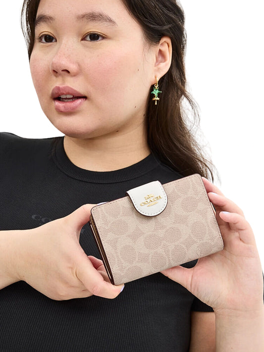 Coach Medium Corner Zip Wallet In Signature Canvas Gold