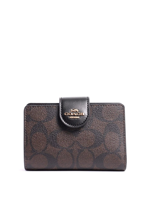 Coach Medium Corner Zip Wallet In Signature Canvas Gold