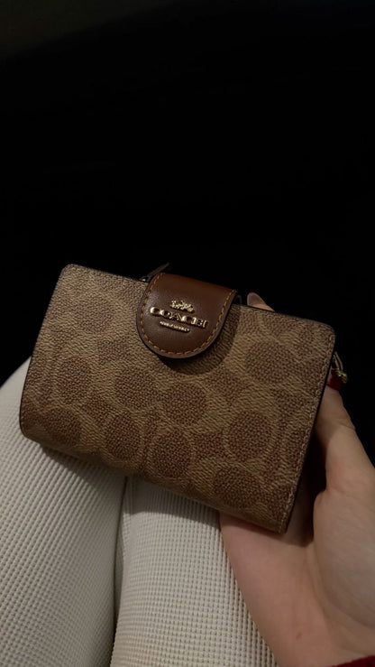 Coach Medium Corner Zip Wallet In Signature Canvas Gold