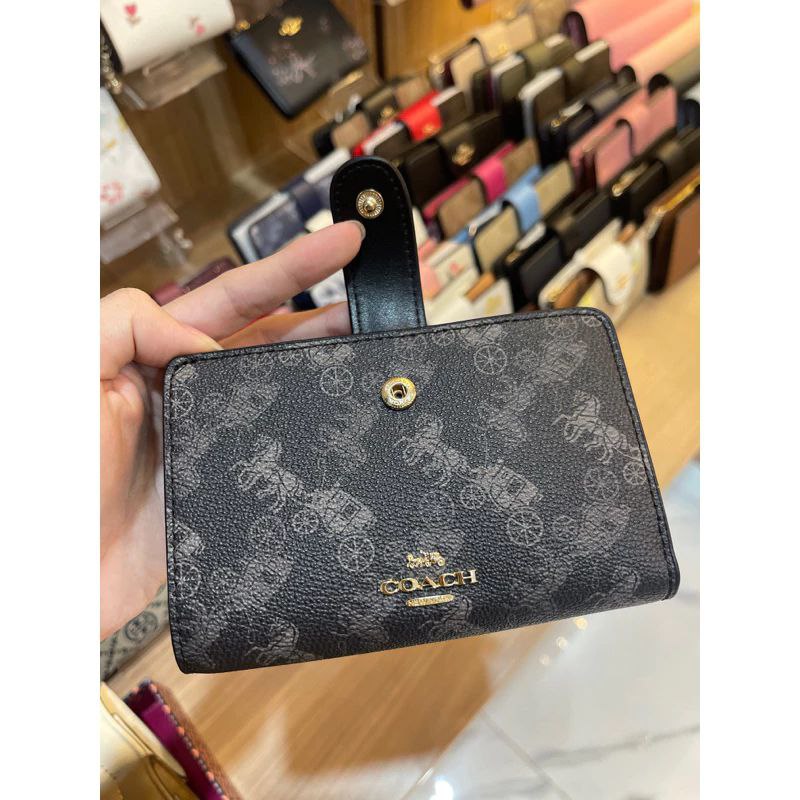 Medium Corner Zip Wallet With Horse And Carriage Print