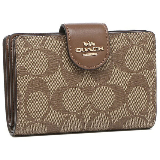 Coach Medium Corner Zip Wallet In Signature Canvas Gold