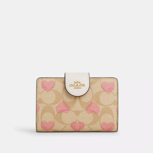NWT Coach Medium Corner Zip Wallet In Signature Canvas With Heart Print CQ146