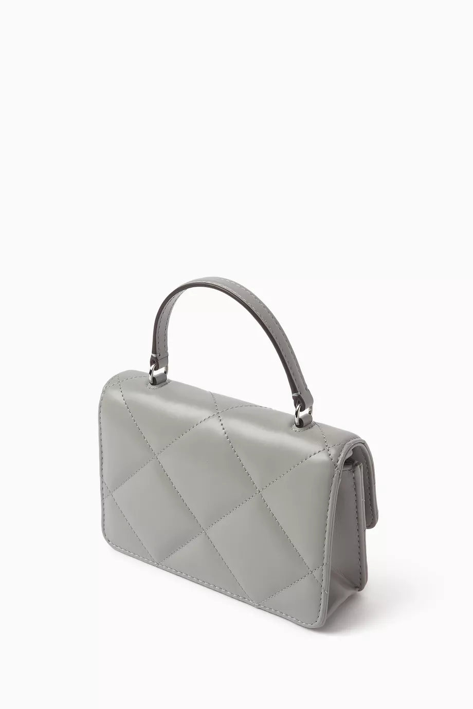 KIRA DIAMOND QUILT CHARM MINI TOP HANDLE CHAIN WALLET GRAY