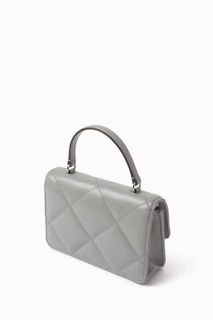 KIRA DIAMOND QUILT CHARM MINI TOP HANDLE CHAIN WALLET GRAY