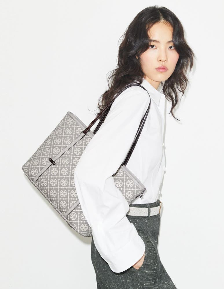 T MONOGRAM UTILITY SMALL ZIP TOTE GRAY