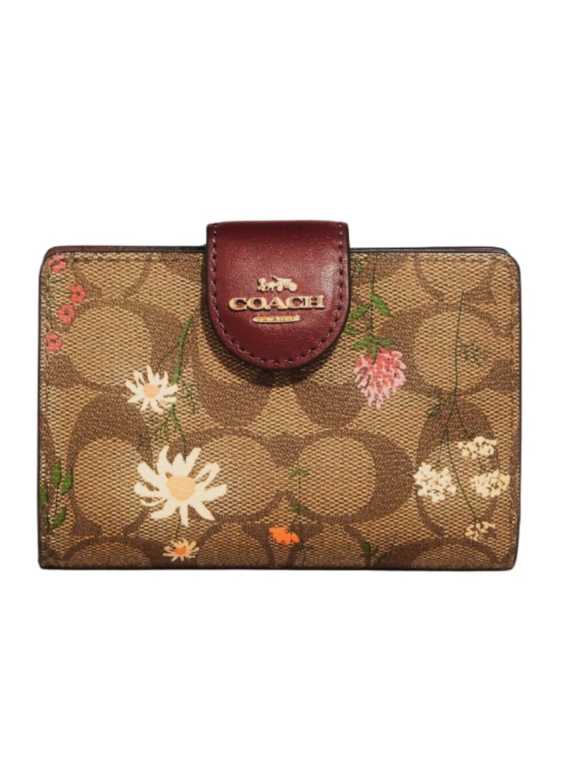 Coach Medium Corner Zip Wallet In Signature Canvas With Wildflower