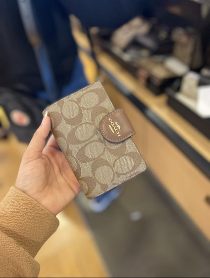 COACH Medium Corner Zip Wallet in Signature Canvas Khaki/Brown