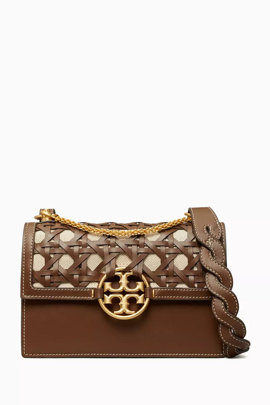 TORY BURCH Miller Basket Weave Moose Shoulder Bag