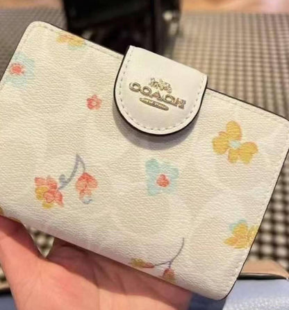 Medium Corner Zip Wallet In Signature Canvas With Mystical Floral Print