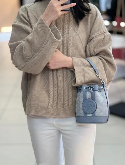 Coach Dempsey Small Bucket Bag in Signature Jacquard Marble Blue