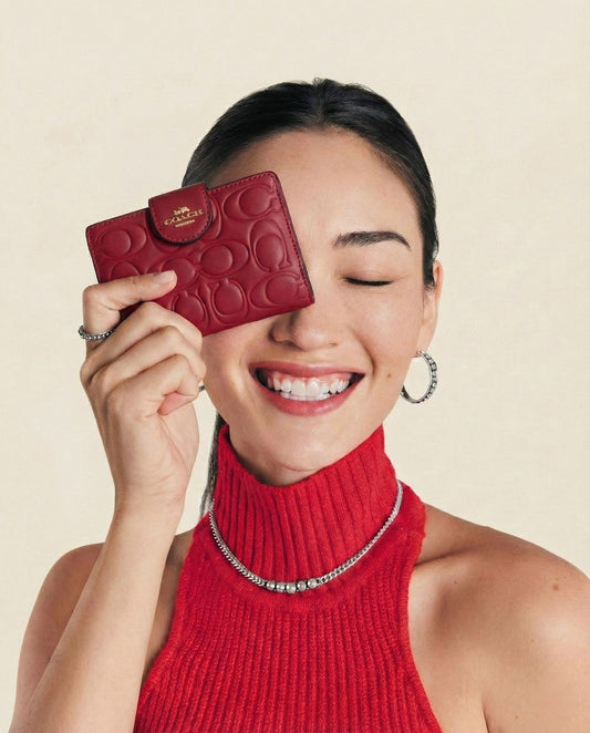 Coach Medium Corner Zip Wallet In Signature Canvas Gold