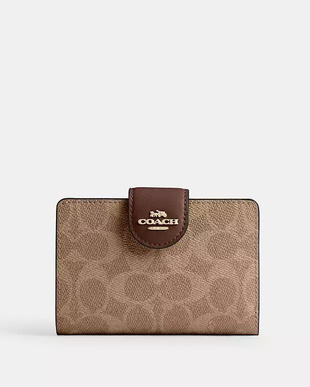 Coach Medium Corner Zip Wallet In Signature Canvas Gold