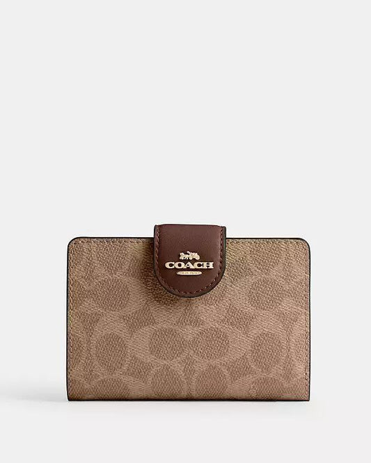 Coach Medium Corner Zip Wallet In Signature Canvas Gold