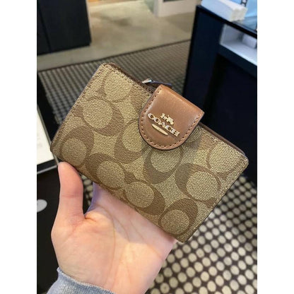Coach Medium Corner Zip Wallet In Signature Canvas Gold
