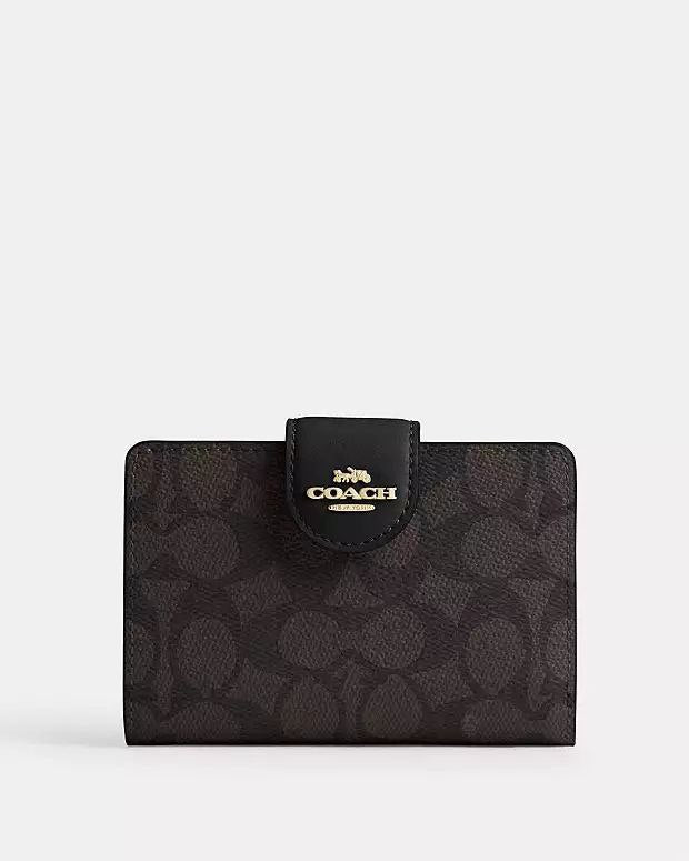 Coach Medium Corner Zip Wallet In Signature Canvas Gold