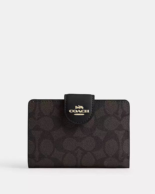 Coach Medium Corner Zip Wallet In Signature Canvas Gold