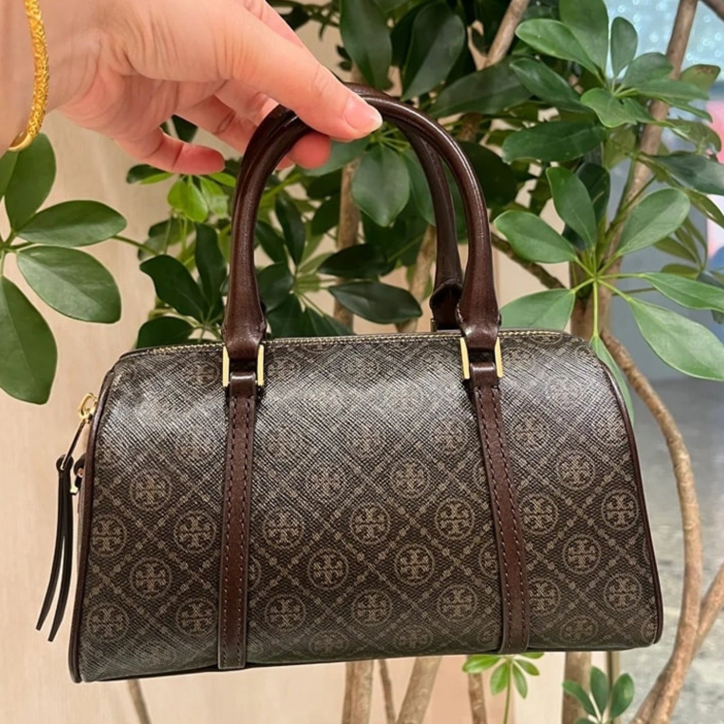 TORY BURCH Mini T Monogram Coated Barrel Bag