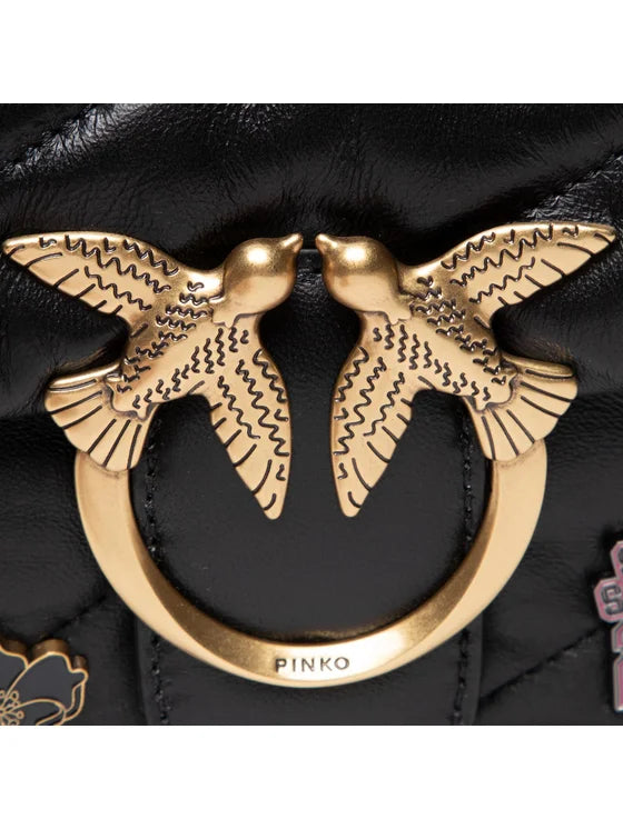 black quilted leather love mini puff pins