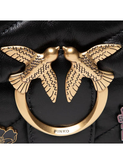 black quilted leather love mini puff pins