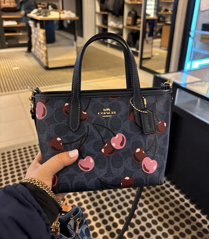 Coach City Mini Tote Bag In Signature Canvas With Cherry Print