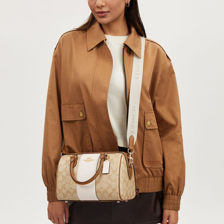 Coach Rowan Satchel Bag In Signature Canvas With Stripe